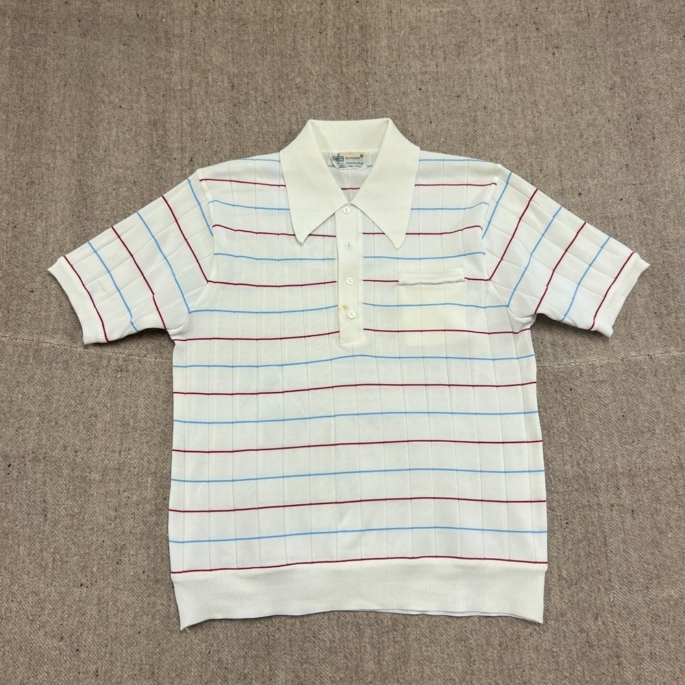 Vintage K Mart Polo Shirt Mens Large White 1970s‎ Striped